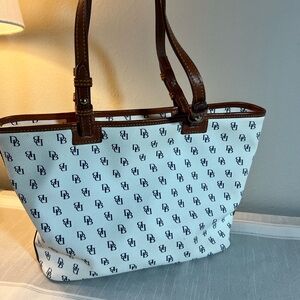 Dooney & Bourke White and Brown Monogram Tote